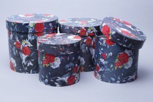 Коробка цилиндр набор из 4шт. 20x20см Цветы на черном фото
